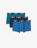 Emporio Armani 3 Pack Monogram Logo Trunks, Size S, Blue