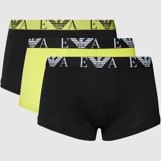 Emporio Armani 3 Pack Monogram Logo Trunks, Size XL, Black