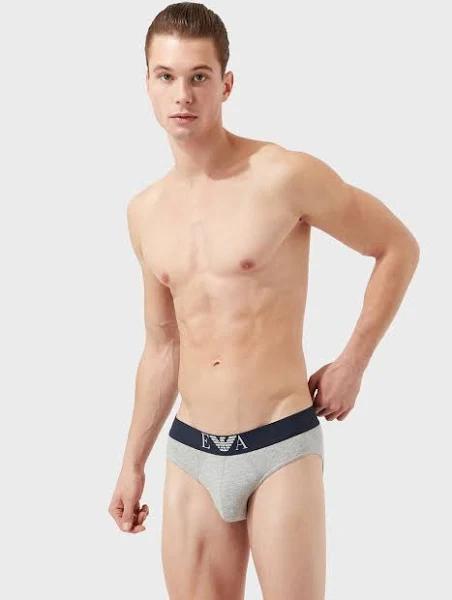 Emporio Armani - Briefs With Large Shiny Logo, 95% Cotton 5% Elastane, Mélange Gray, Size: M