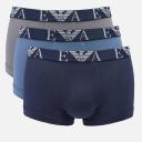 Emporio Armani Men's 3-Pack Bold Monogram Trunks - Marine/Pewter/Iron - S