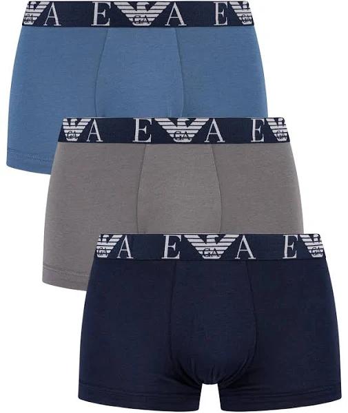 Emporio Armani Men's 3-Pack Bold Monogram Trunks - Marine/Pewter/Iron - S