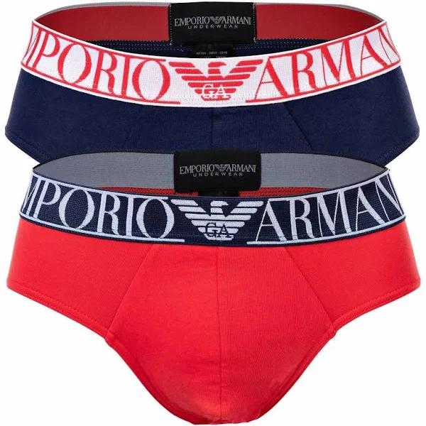 Emporio Armani - Two-Pack of Endurance Logo Briefs, 95% Cotton 5% Elastane, Blue, Size: L