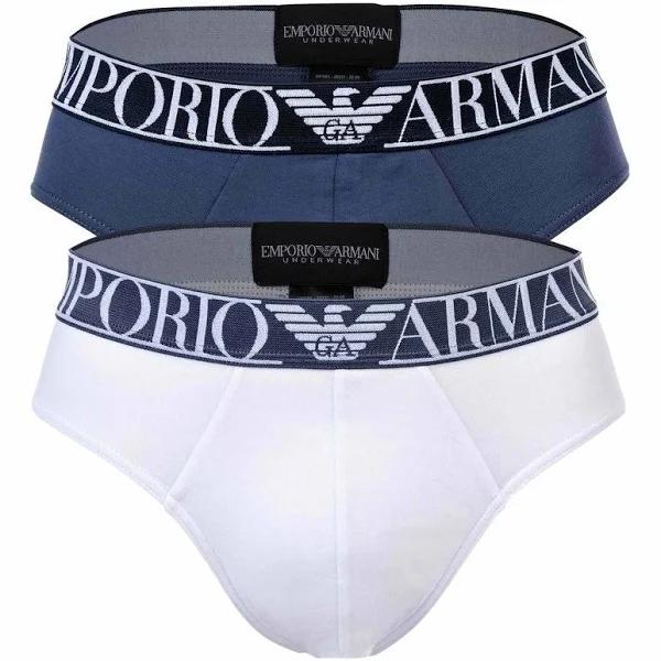 Emporio Armani - Two-Pack of Endurance Logo Briefs, 95% Cotton 5% Elastane, White, Size: XL