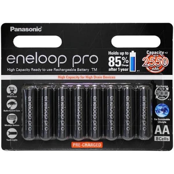 Eneloop Pro AA 2450mAh NiMH High Capacity Batteries 8Pk
