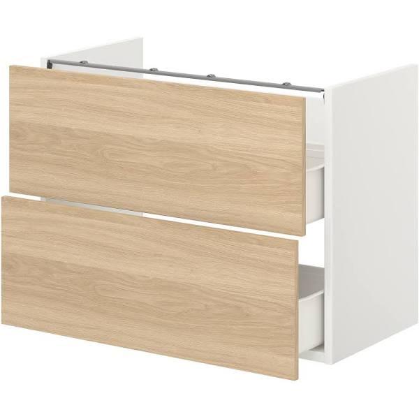 ENHET Base Cabinet For Washbasin W 2 Drawers, White/Oak Effect