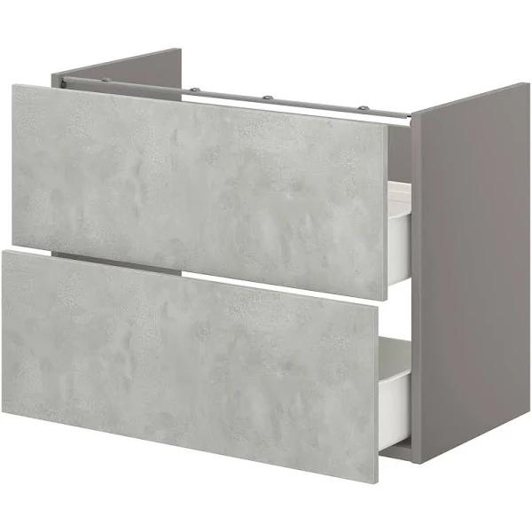 ENHET Base CB F Washbasin W 2 Drawers, grey/concrete Effect