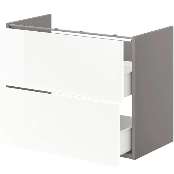 ENHET Base CB F Washbasin W 2 Drawers, grey/high-gloss White