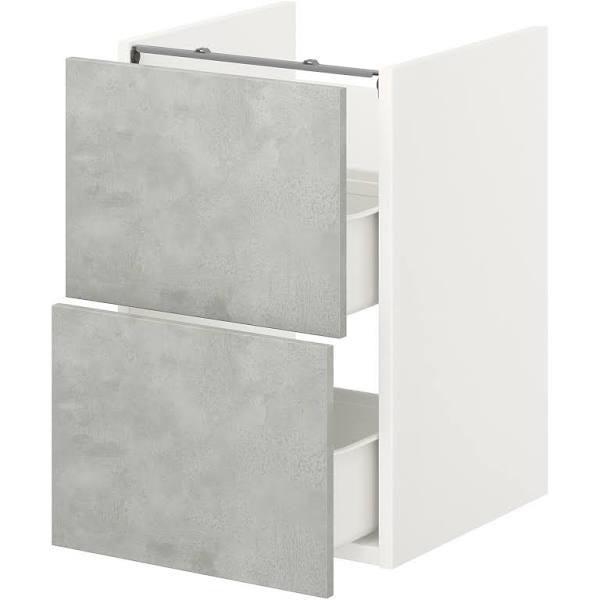 ENHET Base CB F Washbasin W 2 Drawers, White/Concrete Effect