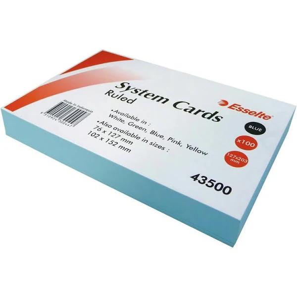 Esselte Ruled System Cards 203 x 127mm Blue Pack 100