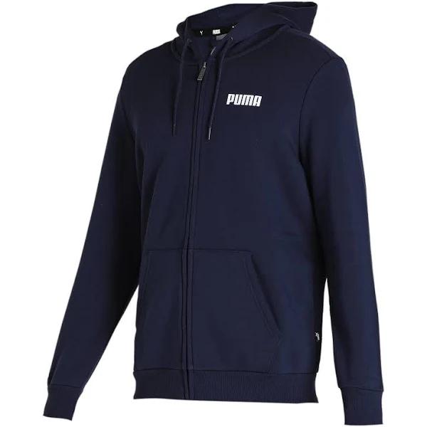 Essentials Full-Zip Full-length Men's Hoodie in Peacoat, Size Medium, Cotton by Puma
