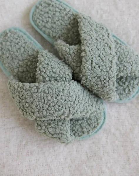 Esther & Co. Sherpa Slippers - Sage 36-37