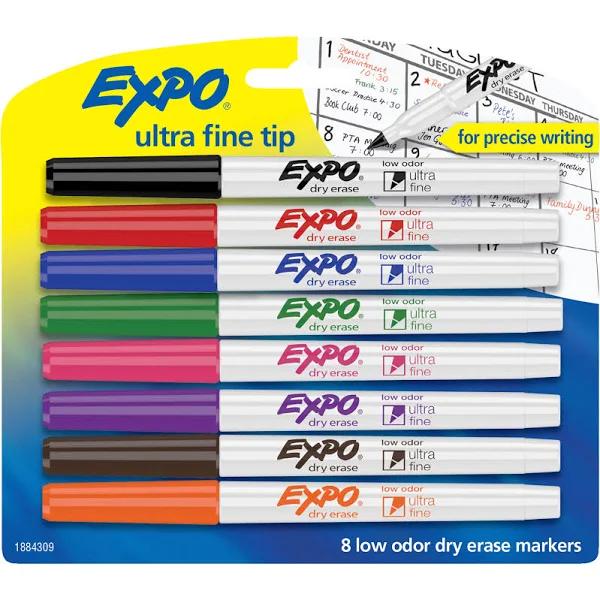 Expo Low Odor Dry Erase Markers Ultra-fine Tip Assorted Colors 8 Pack