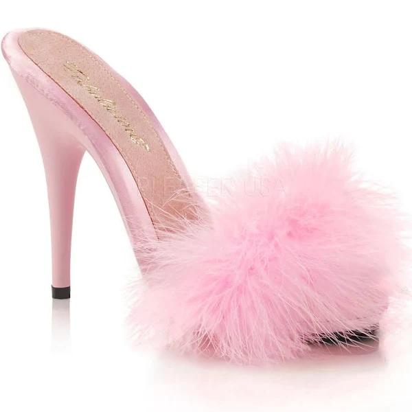 Fabulicious POISE-501F Baby Pink Satin-Marabou Fur/Baby Pink Size 9