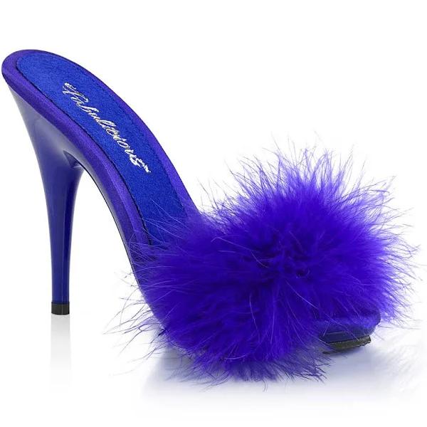 Fabulicious POISE-501F Blue Satin-Marabou Fur/Blue Size 13
