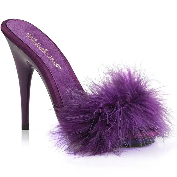 Fabulicious POISE-501F Purple Satin-Marabou Fur/Purple Size 14