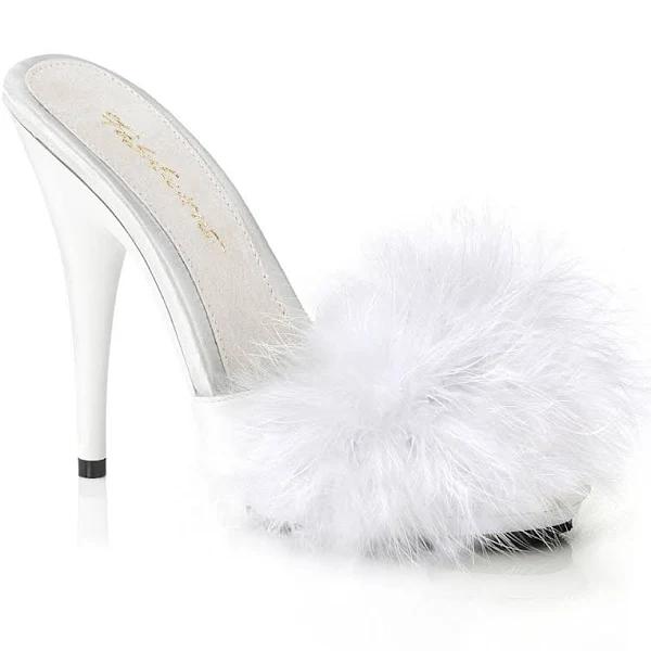 Fabulicious POISE-501F White Satin-Marabou Fur/White Size 13