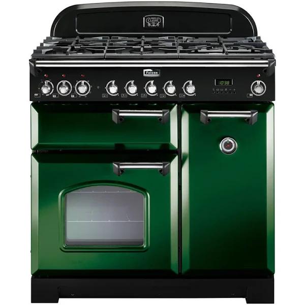 Falcon Classic Deluxe 90cm Dual Fuel Cooker - Racing Green and Chrome