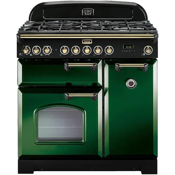 Falcon Classic Deluxe 90cm Dual Fuel Upright Cooker Racing Green/Brass CDL90DFRG/BR