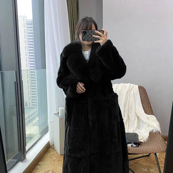 Faux Fur Women's Mid-length Coat Black / XL