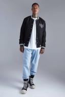 Faux Suede Varsity Bomber