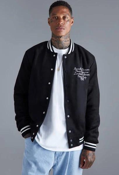 Faux Suede Varsity Bomber
