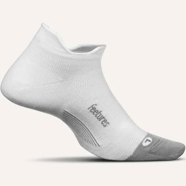 Feetures Merino 10 Ultra Light Cushion No-Show Tab Running Socks White Grey / Small