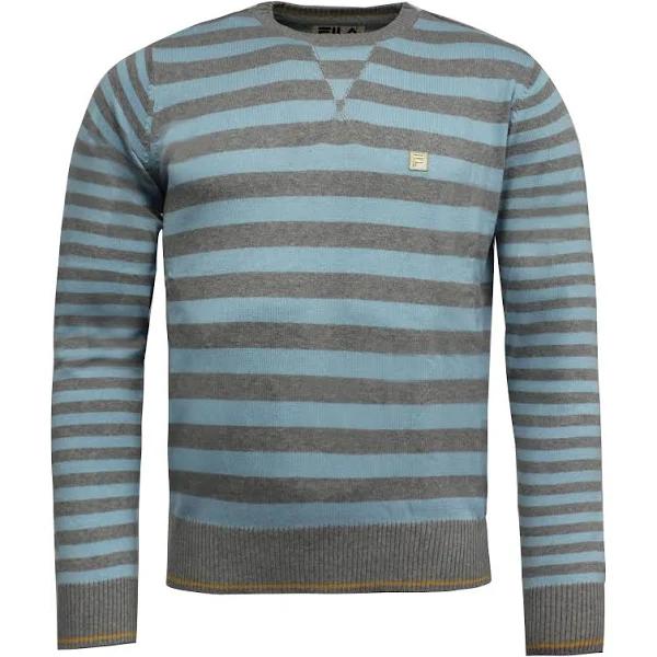 Fila Mens Pullover Jumper Crew Neck Stripe Grey Blue U90376 450