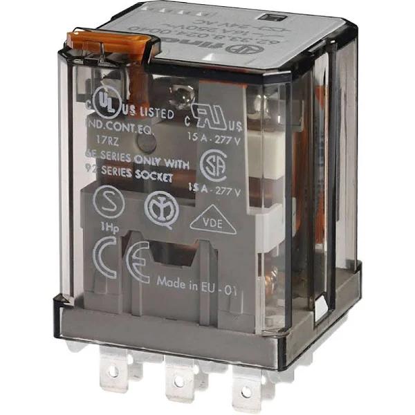 Finder Plug-in Mount Power Relay, 24V DC Coil, 16A Switching Current, 623390240000