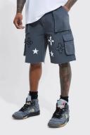 Fixed Waist Relaxed Cargo Short with Applique
