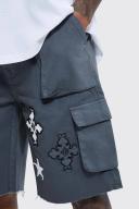 Fixed Waist Relaxed Cargo Short with Applique