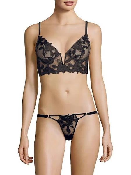 Fleur du Mal Black Lily Embroidery Longline Demi Bra