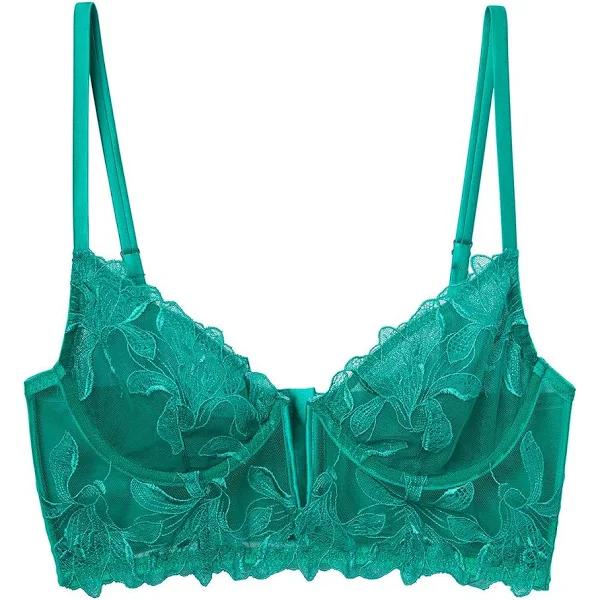 Fleur du Mal | Lily Embroidery Longline Demi Bra | Emerald | Size 36c | Women | Luxury Lingerie