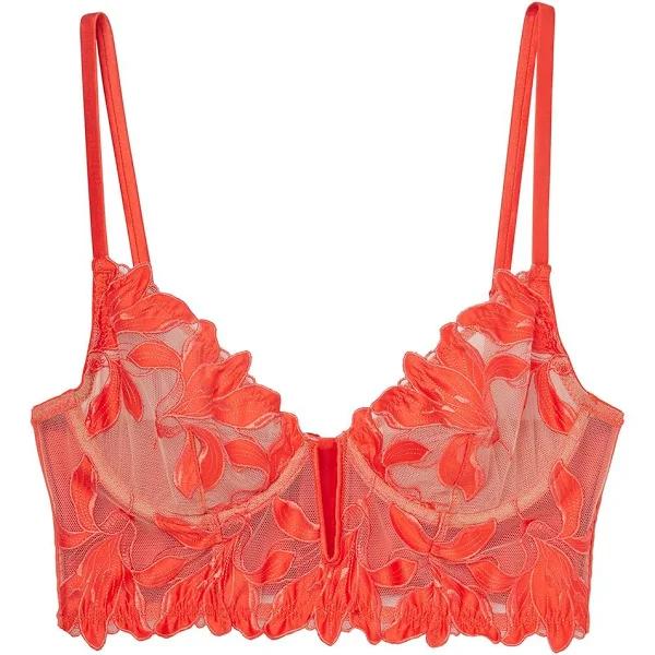 Fleur du Mal Women's Lily Embroidery Longline Demi Bra - Orange - Size 38C - Clementine