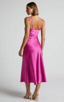 Flordeliza Midi Dress - Cowl Neck Thigh Slit Slip Dress in Pink - Showpo A Line Dresses - 4 (XXS)
