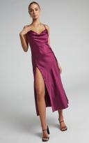 Flordeliza Thigh Slit Midi Slip Dress in Wine - Showpo A Line Dresses - 6 (XS)