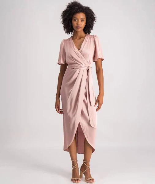 Forever New Carolina Satin Midi Dress in Pink 8