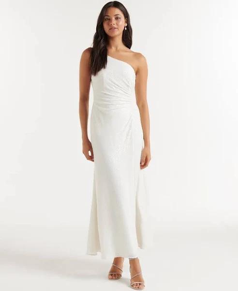 Forever New Carolyn Sequin Asymmetrical Gown in White 16