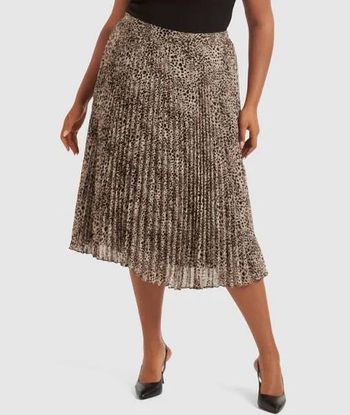 Forever New Curve Hailee Pleated Skirt in Brown Multi Brown 20