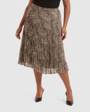Forever New Curve Hailee Pleated Skirt in Brown Multi Brown 22