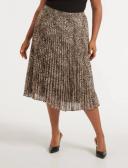 Forever New Curve Hailee Pleated Skirt in Brown Multi Brown 22