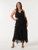 Forever New Curve Poppy Asymmetrical Ruffle Gown in Black 16