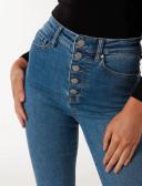 Forever New Louisa High Rise Button Flare Jeans in Blue Denim 12