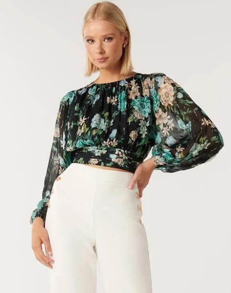 Forever New Odette Metallic Blouson Sleeve Blouse in Multi Assorted 16