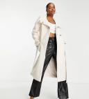 Forever New Petite Funnel Neck Wrap Tie Smart Coat in cream-White