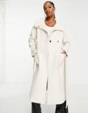 Forever New Petite Funnel Neck Wrap Tie Smart Coat in cream-White