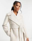 Forever New Petite Wrap Tie Formal Midi Coat in cream-White