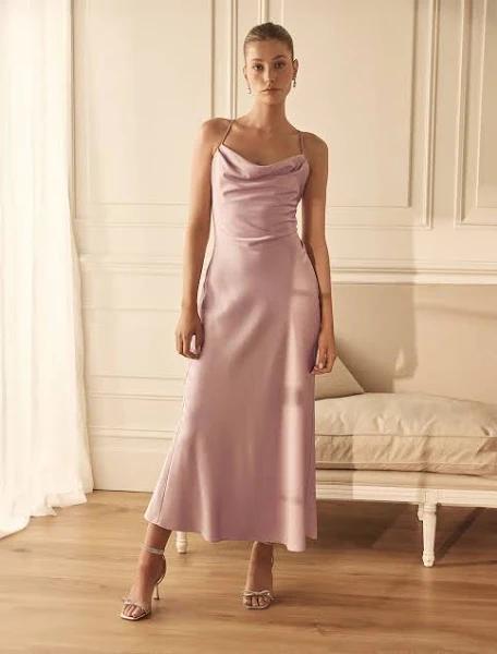 Forever New Ruby Tie Back Satin Maxi Dress in Pink 18