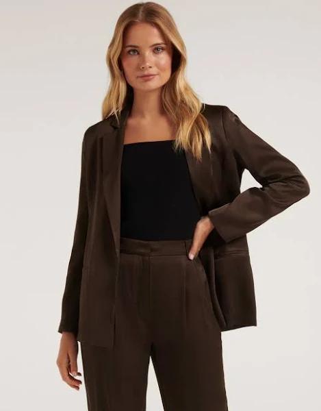 Forever New Sandy Satin Boyfriend Blazer in Brown Chocolate 10
