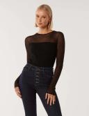 Forever New Women's Brooke Sheer Mix Knit Top in Black, Size Medium