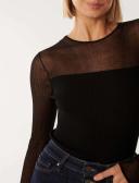 Forever New Women's Brooke Sheer Mix Knit Top in Black, Size Medium